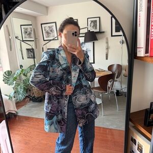 ASOS Marble-Print Oversized Blazer in Blue and Purple